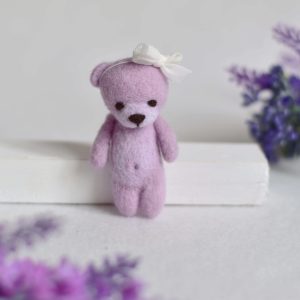 Felted bear Teddy in light purple | Felted lovie