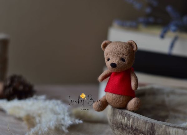 Felted bear in red t-shirt | Felted photo props