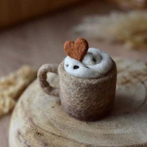 Felted cup of coffee with cream | Felted photoprops