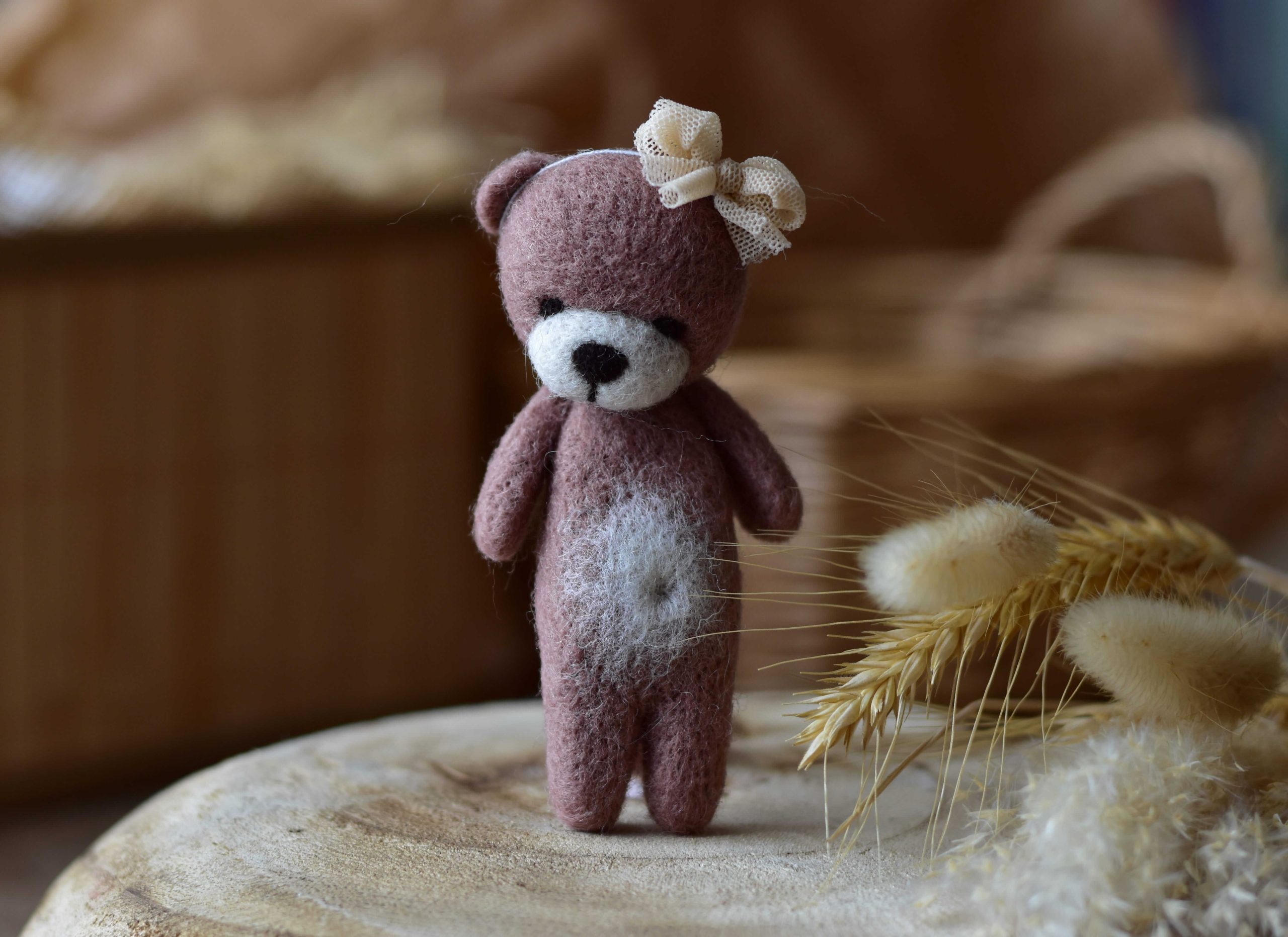 Felted bear Teddy in dusty rose | Felted photo props newborn