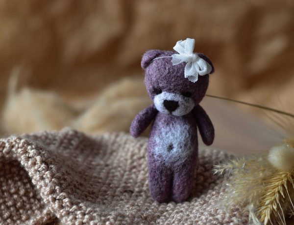Felted bear Teddy in melange purple | Felted photo props newborn