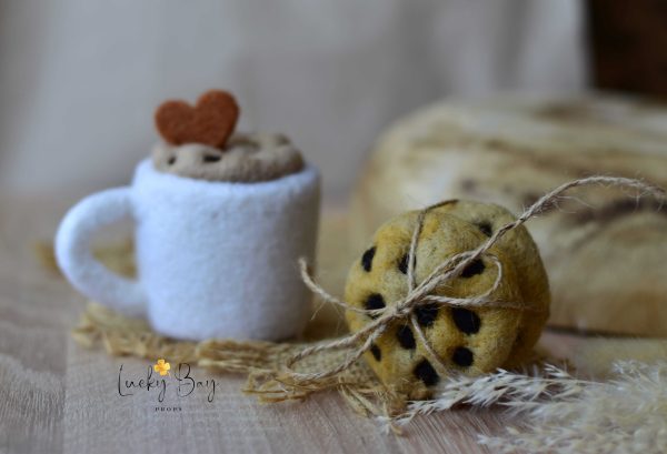 Felted cup of coffee with beige cream | Felted photo props | LuckyBay Props