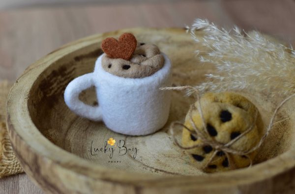 Felted cup of coffee with beige cream | Felted photo props | LuckyBay Props
