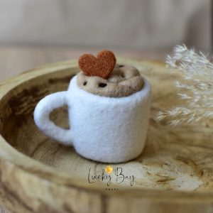 Felted cup of coffee with beige cream | Felted photo props