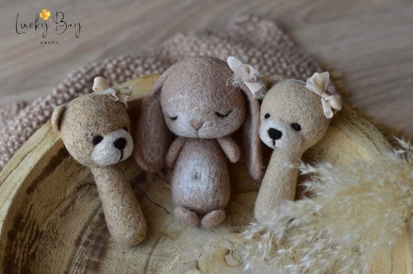 Felted bunny and felted bears | LuckyBay Props | Felted photo props newborn