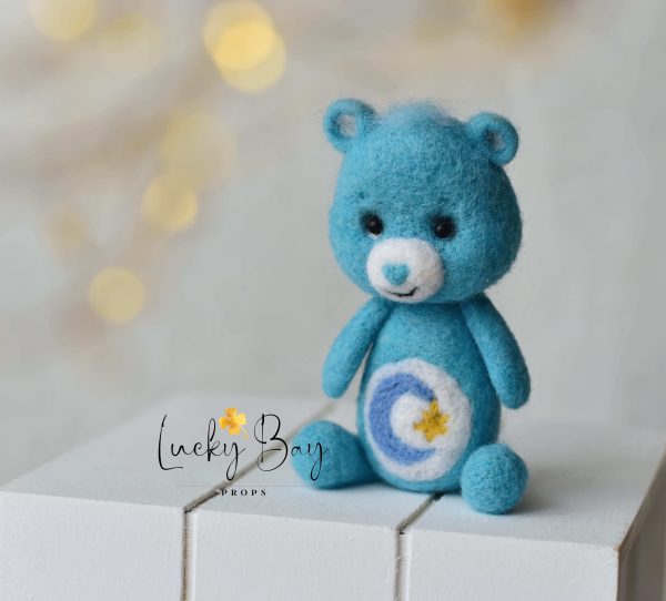 Felted bear in pacific blue with moon | Felted photo props newborn