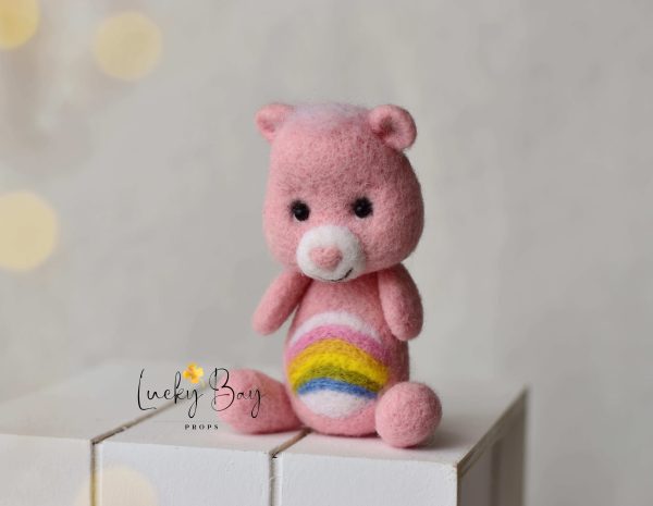 Felted bear pink with rainbow | Felted photo props newborn