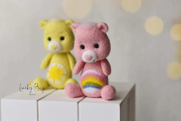 Felted bear pink with rainbow | Felted photo props newborn