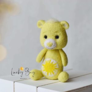 Felted bear in lighter yellow with sun| Felted photo props newborn