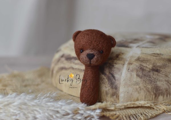 Felted bear mini in maroon | Felted photo props newborn |