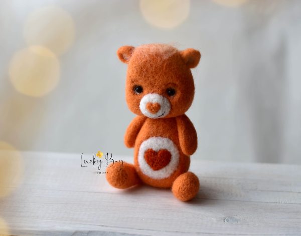 Felted bear in lighter orange with heart| Felted photo props newborn | LuckyBay Props