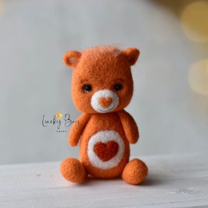 Felted bear in lighter orange with heart| Felted photo props newborn | LuckyBay Props
