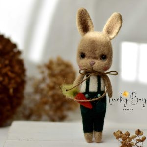 Felted bunny in green trousers| Felted photo props newborn | NEW