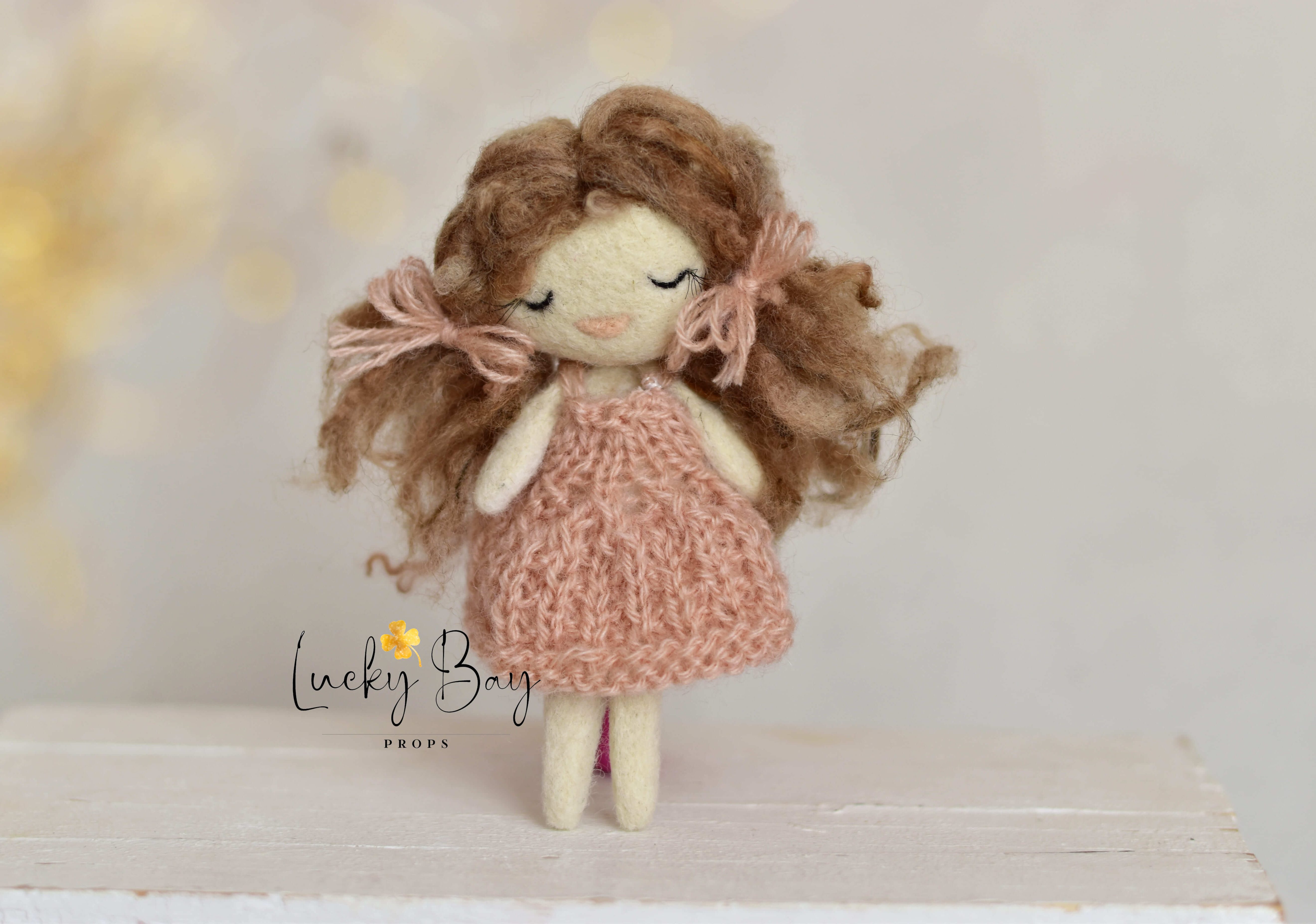 Felted doll in light pink dress | Felted photo props newborn | NEW